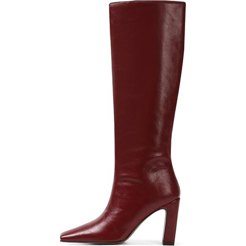 Women's Burgundy Square Toe Knee High with Side Zipper Fashion Elastic Tall Boot